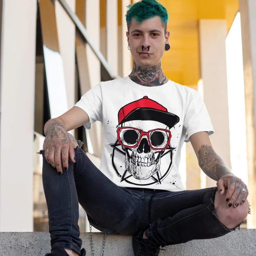 Men's Skater Punk 2Cool 4School Skull White Shirt Handcrafted Small - 3XL - Picture 2 of 4